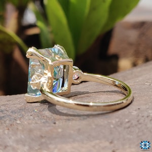 Unique Moissanite Engagement Ring, 8.52 CT Radiant Cut Cyan Blue Moissanite Ring, Wedding Ring, Big Moissanite Ring, Propose Ring for Women image 2