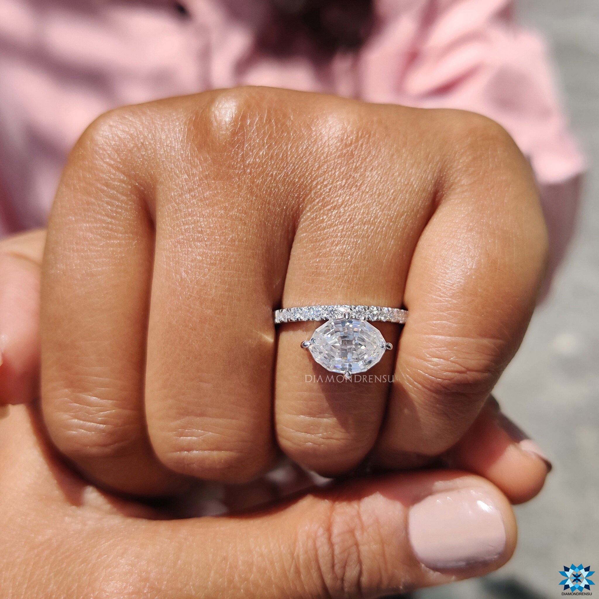 Step Cut Riing Antique Oval Step Cut Moissanite Ring, 2.65 TCW Colorless Moissanite ...