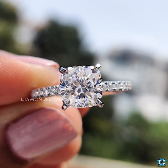Hidden Halo Engagement Ring With Pave Setting 1.75 CT Cushion