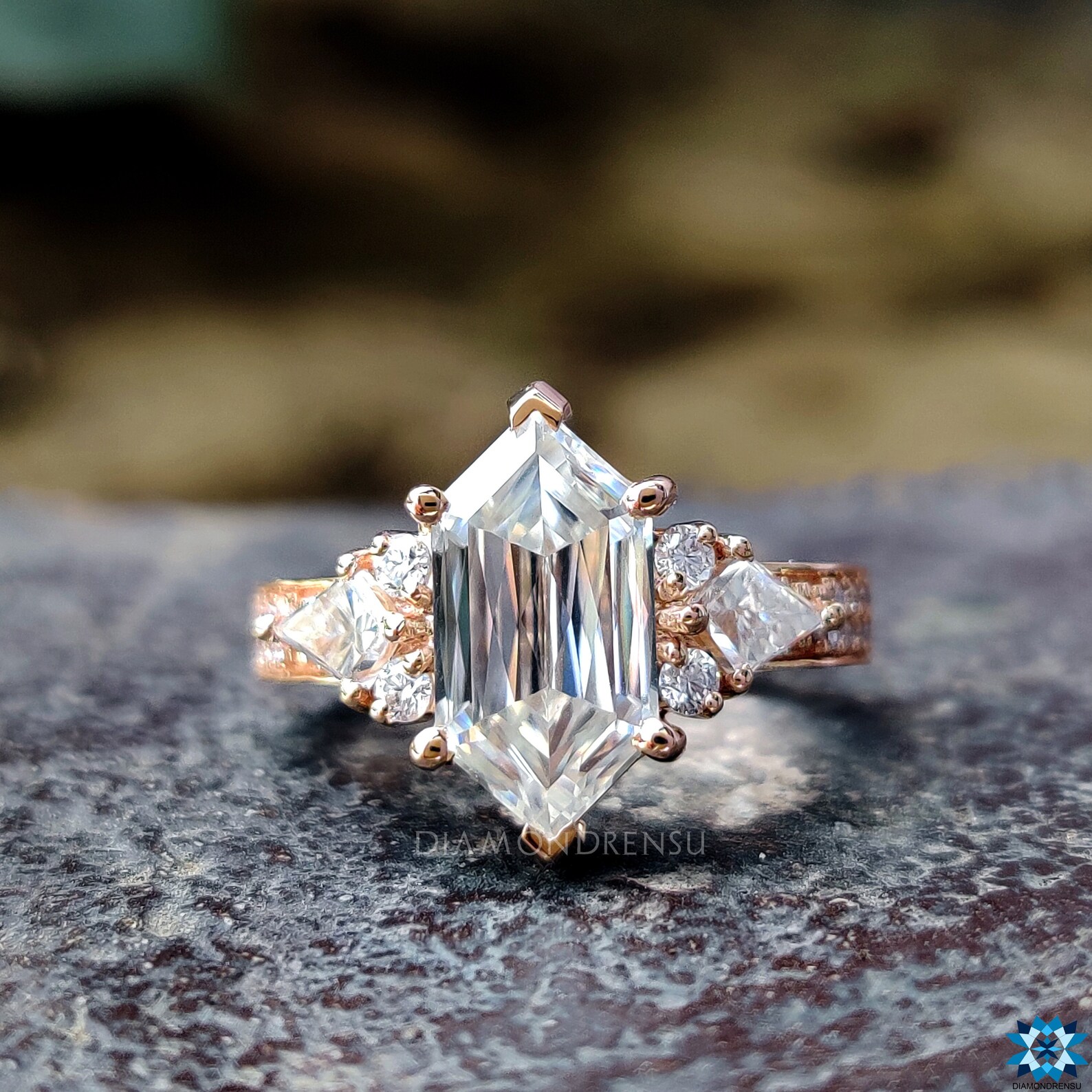 Antique Hexagon Moissanite Engagement Ring 2.66 TW Hexagon Etsy