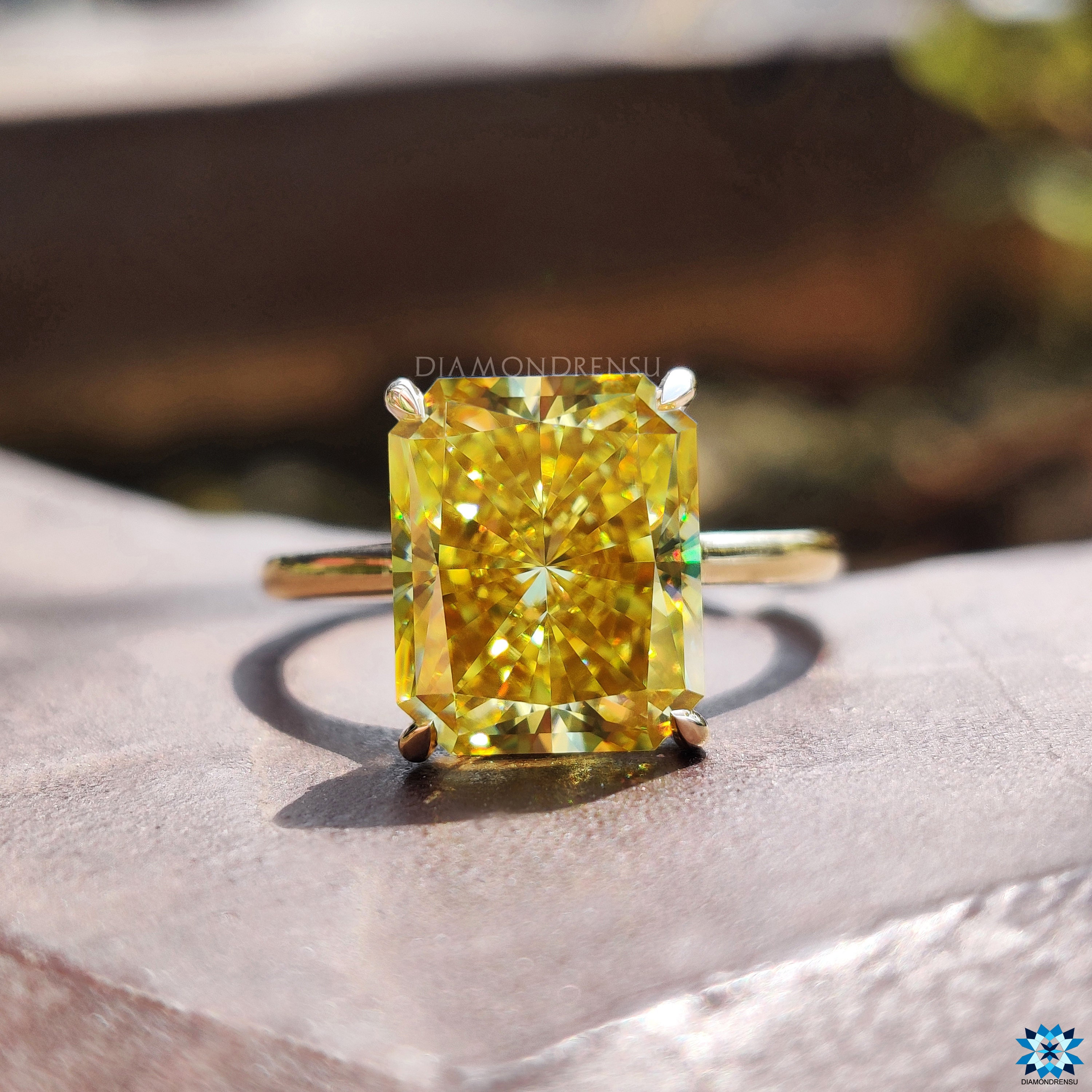 5.0 CT Radiant Cut Solitaire Moissanite Ring, Yellow Moissanite Engagement Ring, Hidden Halo, Claw Prongs, Anniversary Gift, Ring for Women