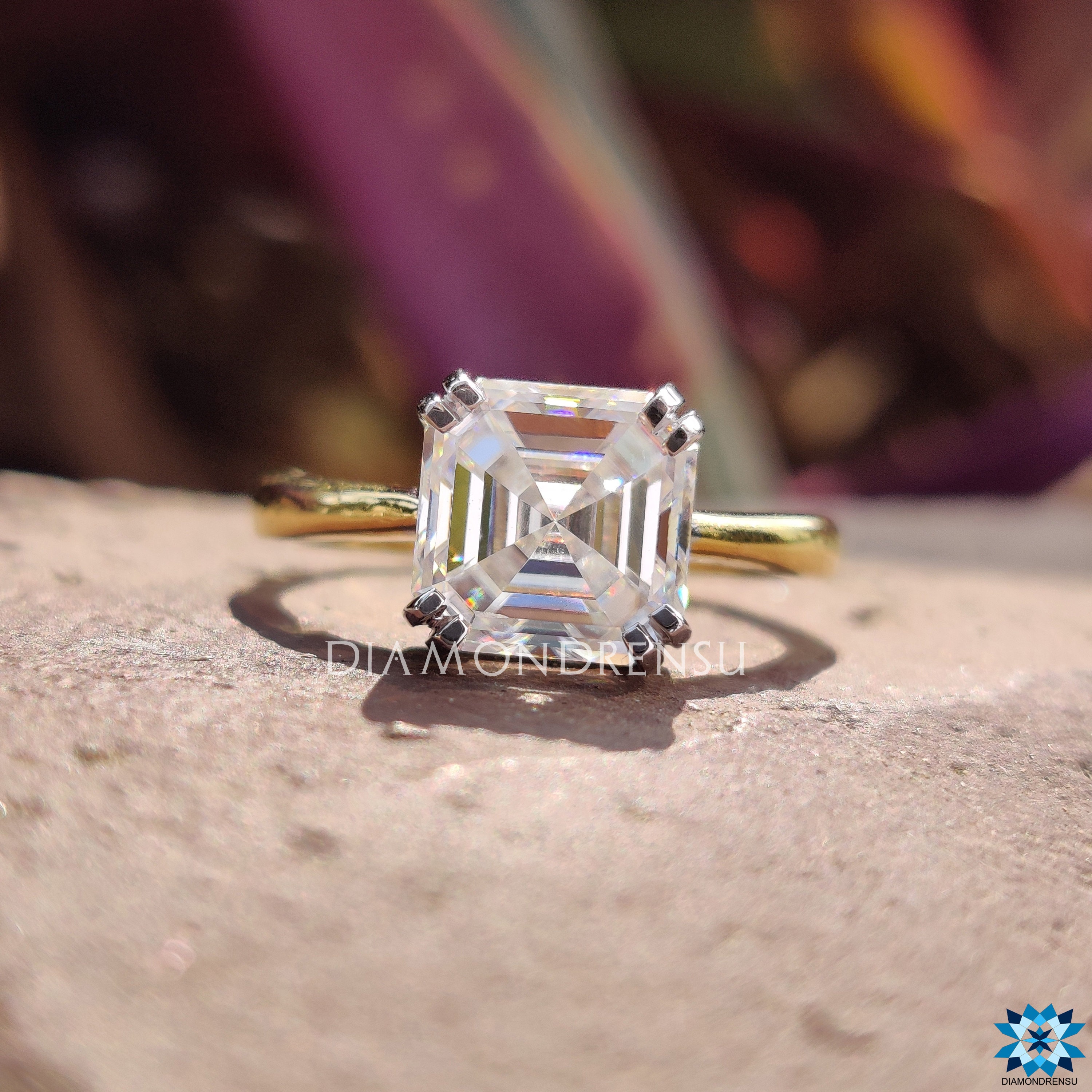Asscher solitaire engagement sale ring
