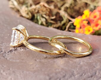 結婚指輪リングセット 小サイズ 大サイズ 3.58 TW ラディアントカット無色モアッサナイトリング、クラシック