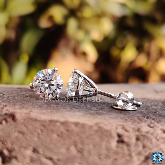 Three Prong Martini Natural Diamond Stud Earrings