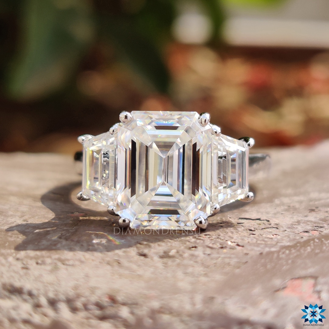 5.05 TCW Emerald Cut and Trapezoid Cut Colorless Moissanite
