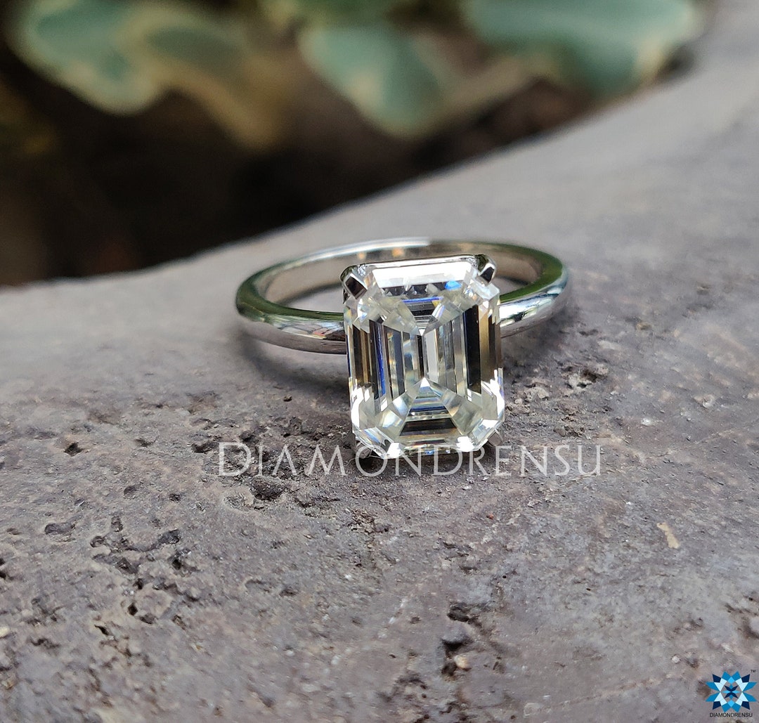 3.15 CT Emerald Colorless Moissanite Solitaire Ring Moissanite ...
