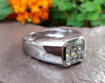 Anello Uomo Moissanite 1,40 Ct Taglio Asscher – Argento 925 – Regalo Perfetto!