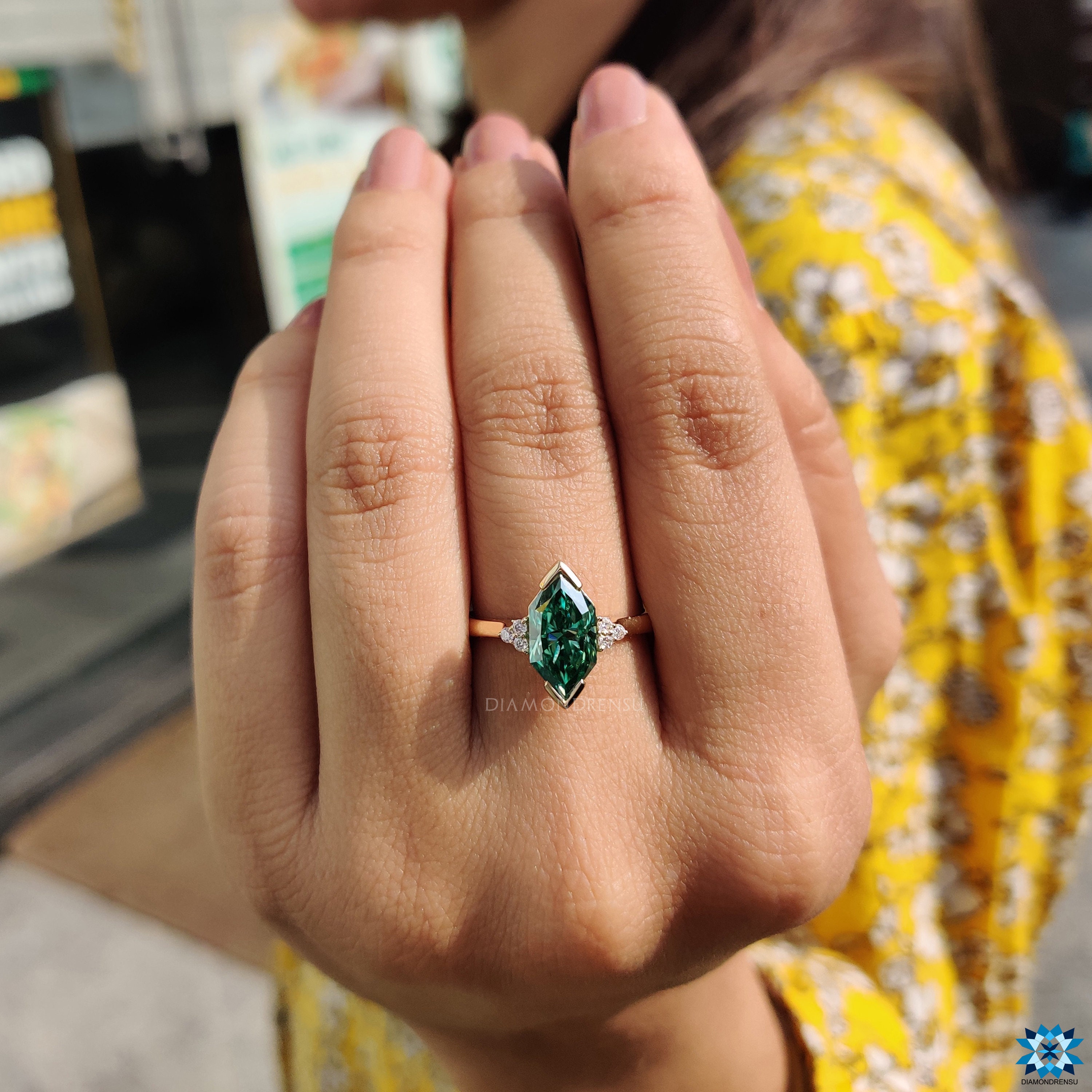 Green cheap marquise ring