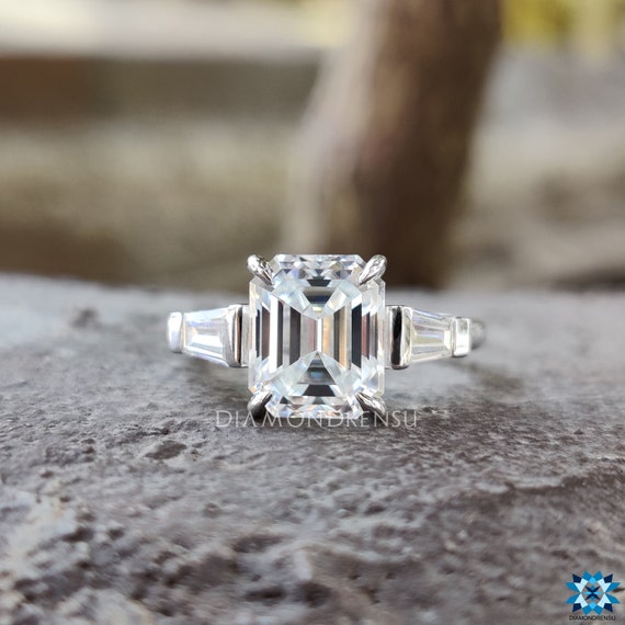 Excellent Cut 2.68 TW Emerald With Tapered Baguette Moissanite