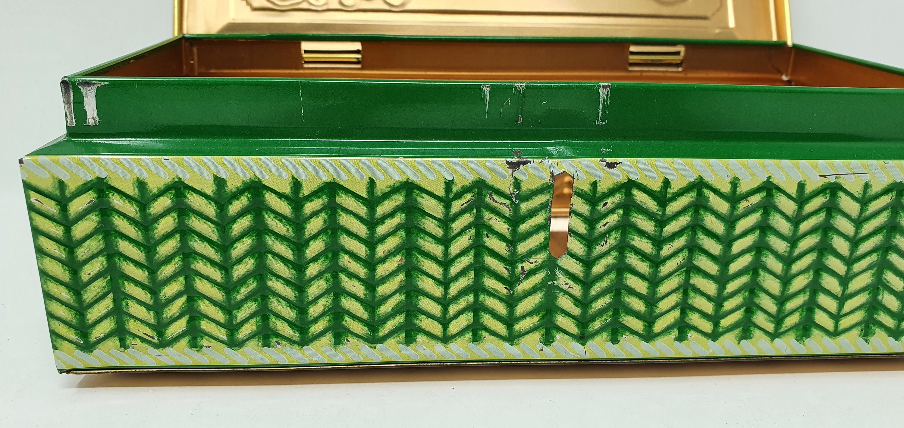 Colourful Vintage Tin Money Box Green Geometric & Floral Etsy