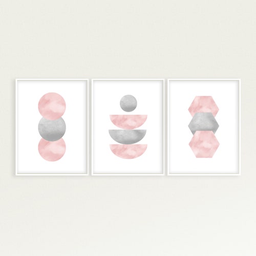 Pink and Grey Wall Art Set of 6 Prints Living Room Set of Etsy Australia