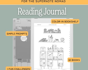 Reading Journal for Supernote Nomad, book tracker, book review log, reading tracker for A6X2, minimal, hyperlinked, with coloring bookshelf