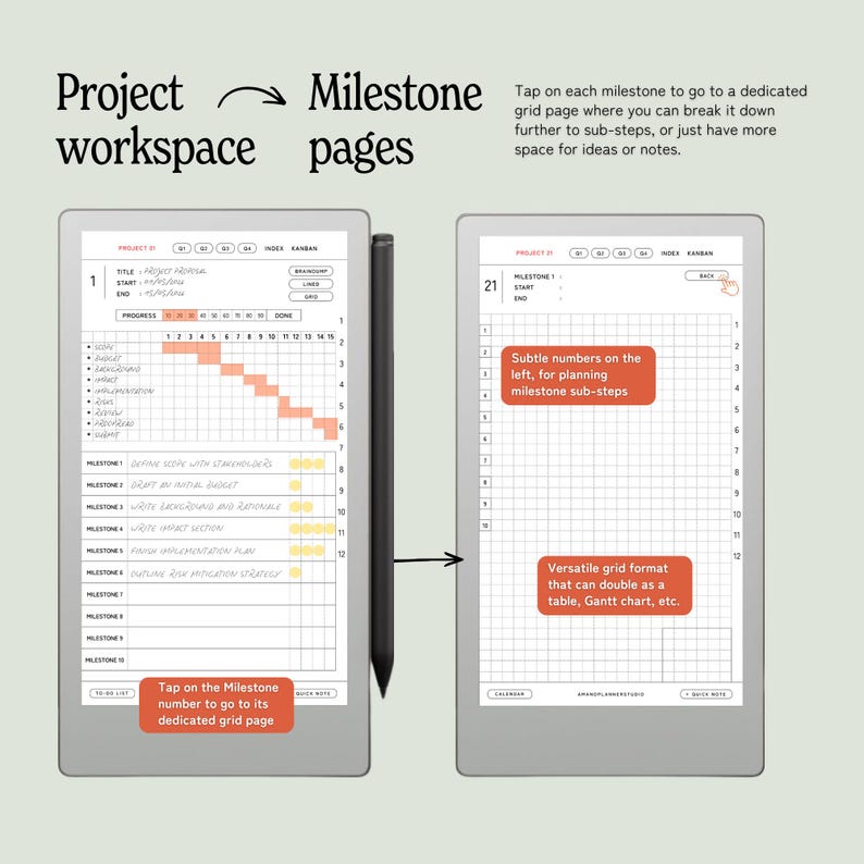 Progress D Tablet Project Tracker for Remarkable Paper Pro Move, Unlimited Use, Undated ...
