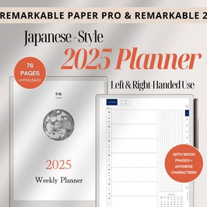 Digital Planner 2025 Weekly, Remarkable Paper Pro & Remarkable 2 template, Japanese planner, moon calendar, hyperlinked