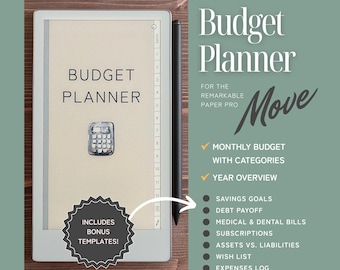 Budget Planner for reMarkable Move, monthly and yearly budget with savings, debt, expense tracker templates for the Paper Pro Move