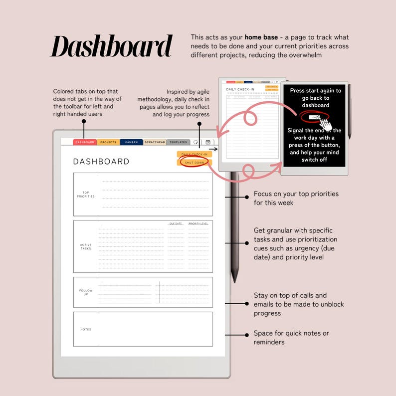 Project Planner for Remarkable Paper Pro, Hyperlinked PDF With Color ...