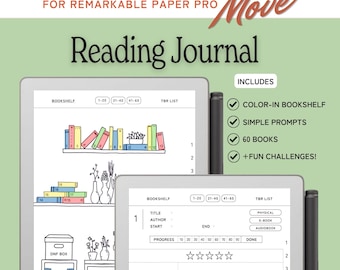 Reading Journal for reMarkable Move, book tracker, book review log, reading tracker for Paper Pro Move, minimal, hyperlinked