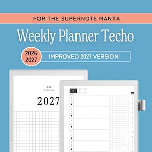 Weekly Planner Techo for Supernote Manta & A5X, 2027 2026, Japanese planner, quarterly monthly weekly, with lists, notes index, moon phases