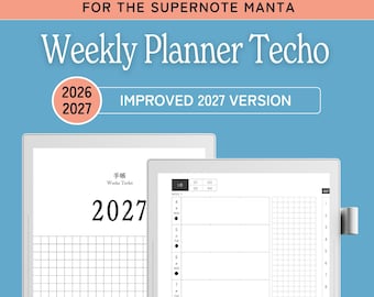 Weekly Planner Techo for Supernote Manta & A5X, 2027 2026, Japanese planner, quarterly monthly weekly, with lists, notes index, moon phases