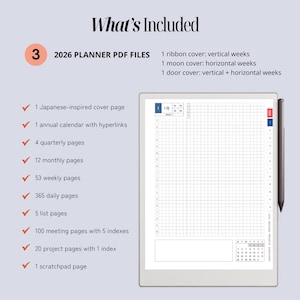 Daily Planner & Life Book for reMarkable Paper Pro, Techonichi Japanese style, quarterly monthly weekly, list tracker, meeting project notes image 17