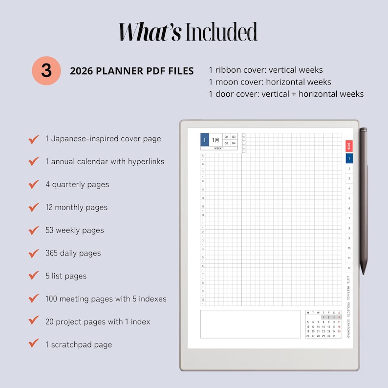 Daily Planner & Life Book for reMarkable Paper Pro, Techonichi Japanese style, quarterly monthly weekly, list tracker, meeting project notes image 17