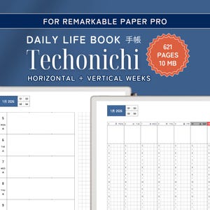 Daily Planner & Life Book for reMarkable Paper Pro, Techonichi Japanese style, quarterly monthly weekly, list tracker, meeting project notes