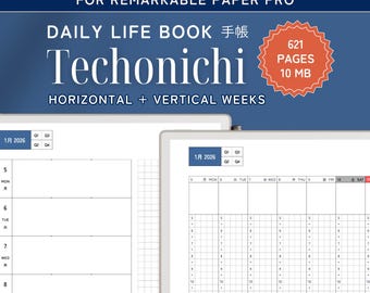 Agenda giornaliera e diario di vita per reMarkable Paper Pro, stile giapponese Techonichi, trimestrale, mensile, settimanale, elenco di monitoraggio, note di progetto di riunione