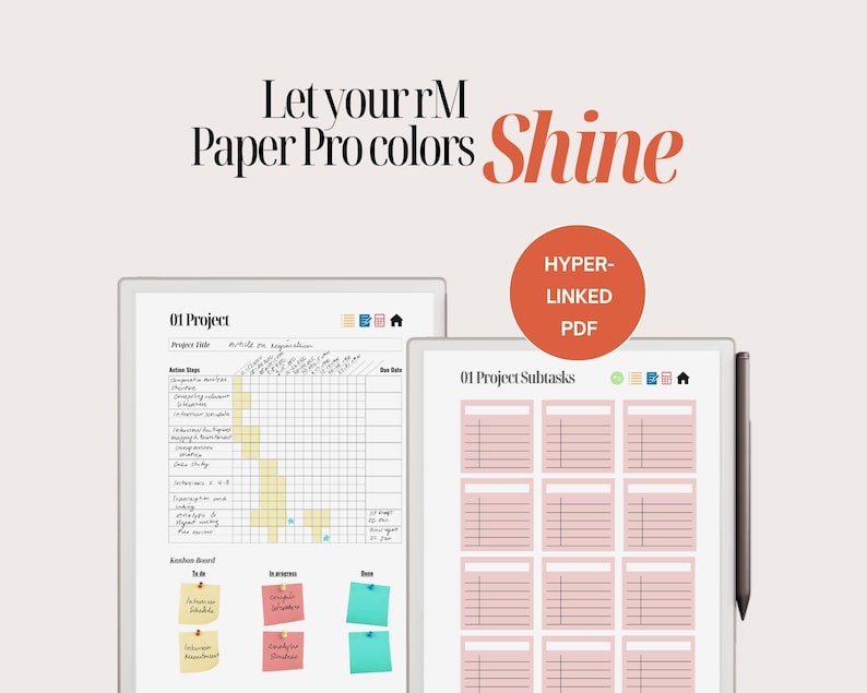 Project Planner for Remarkable Paper Pro | Hyperlinked PDF With Color ...