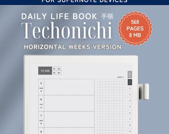 Supernote MantaとNomad用のデイリープランナーとライフブック、横型週表、Techonichi日本語スタイル、リスト、会議メモ、プロジェクトプランナー