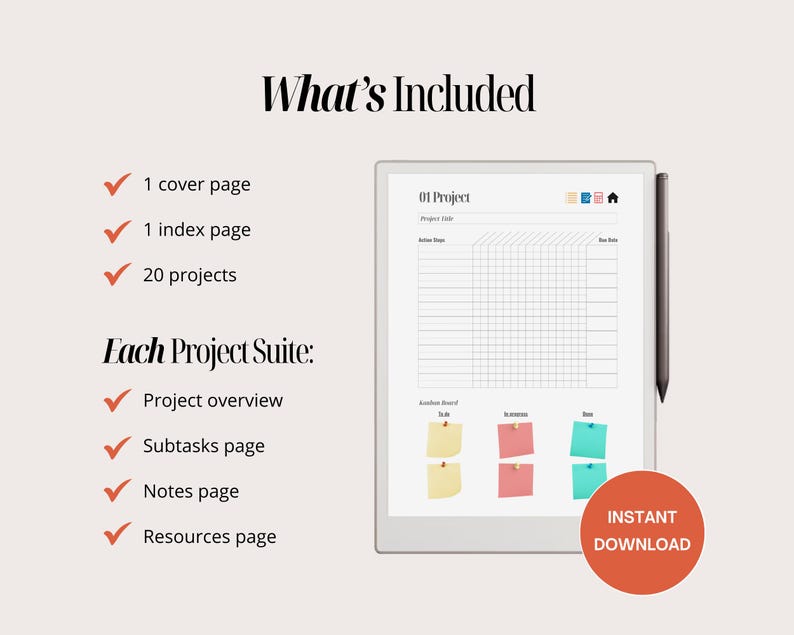 Project Planner for Remarkable Paper Pro | Hyperlinked PDF With Color ...