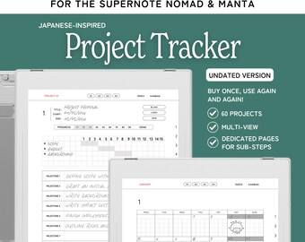 Project Tracker for Supernote Nomad & Manta, unlimited use, undated project planner with sub-steps, monthly and quarterly views, Kanban