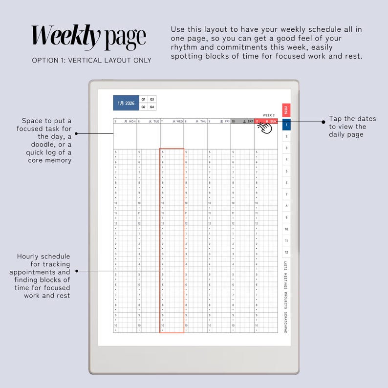Daily Planner & Life Book for reMarkable Paper Pro, Techonichi Japanese style, quarterly monthly weekly, list tracker, meeting project notes image 7