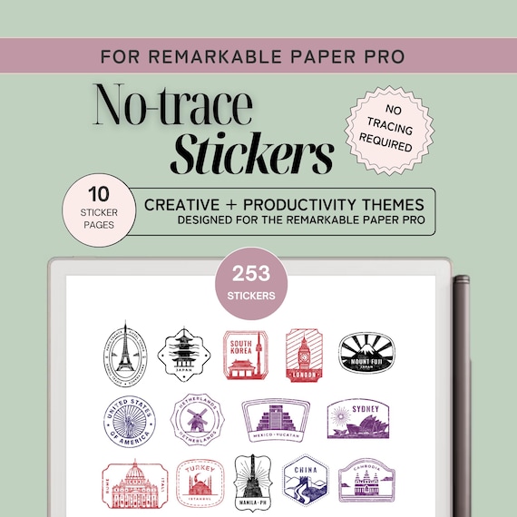Instant stickers for reMarkable 2 and reMarkable Paper Pro, copy and paste, no tracing, travel nature and productivity, reMarkable templates
