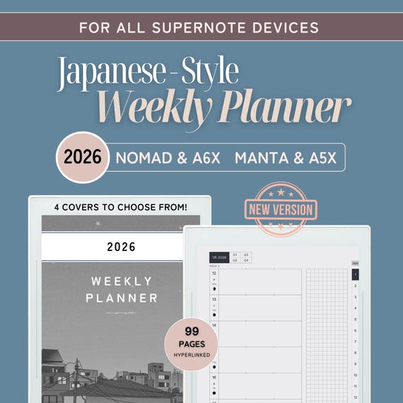 2026 Weekly Planner for Supernote Nomad and Manta, for Supernote A6X and A5X, Japanese planner, quarterly monthly weekly layouts