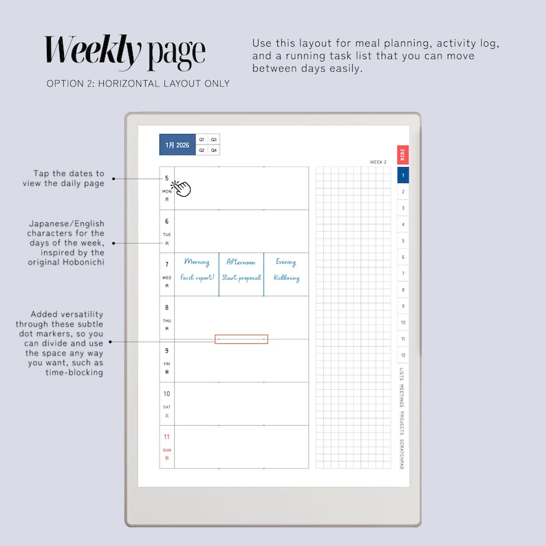 Daily Planner & Life Book for reMarkable Paper Pro, Techonichi Japanese style, quarterly monthly weekly, list tracker, meeting project notes image 8