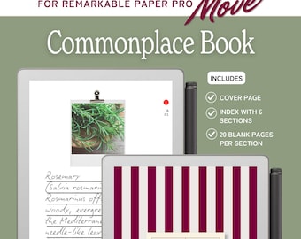 Cuaderno de notas para reMarkable Move, plantilla PDF indexada y con hipervínculos, álbum de recortes digital, páginas ilimitadas, imágenes adicionales, con instrucciones.