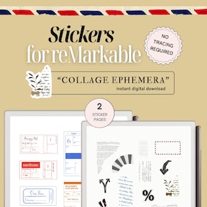 Instant stickers for reMarkable collage theme, copy and paste, no tracing, for reMarkable Paper Pro & reMarkable 2, colored and black icons