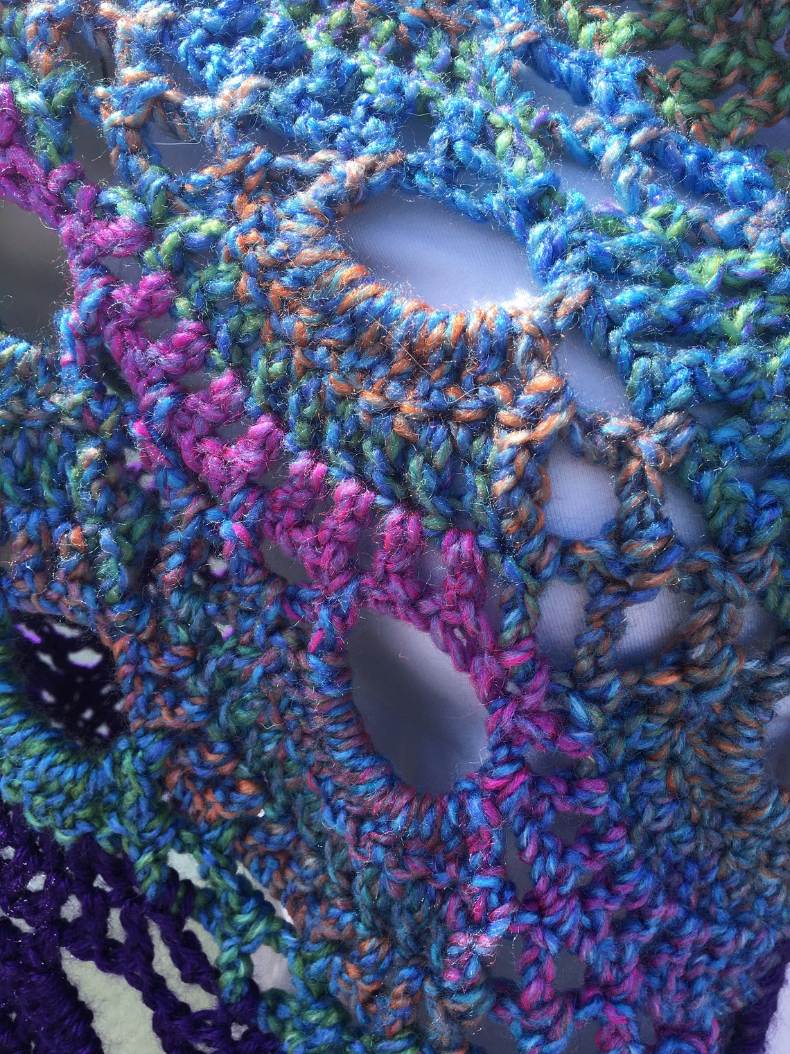 Hand Crocheted Virus Stitch Shawl in Hues of Purple Blue Pink Etsy