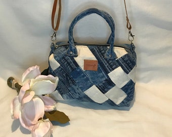 Recycled/ Repurpose/ Upcycled Patchwork Denim Small Bag, Shoulder Bag, Crossbody bag, Hand Bag