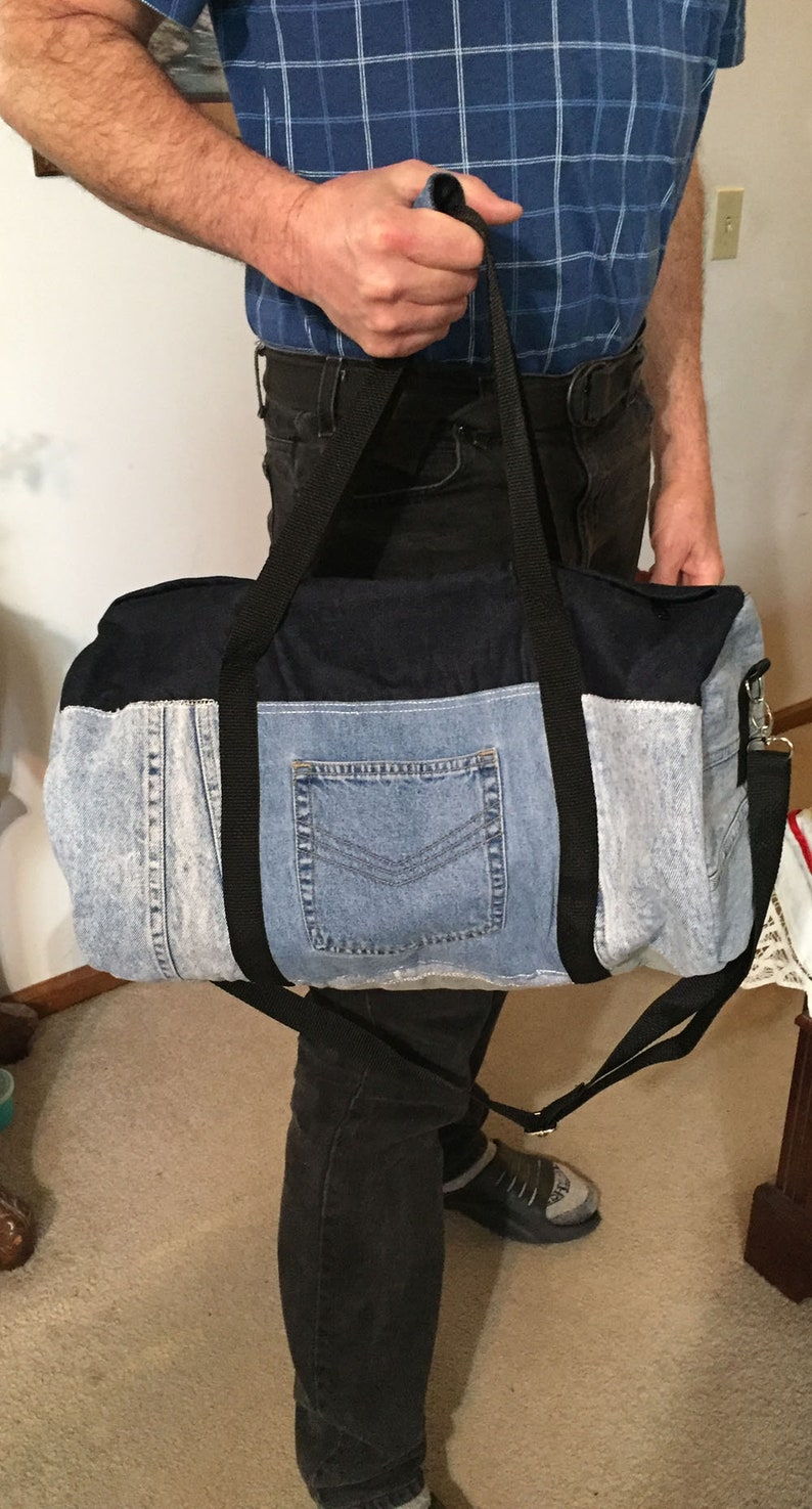 Upcycled/ Repurposed Denim Duffel Bag Travel Bag Weekender Etsy