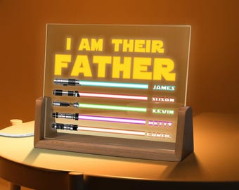 I Am Their Father, Father's Day Gifts from Kids, Personalized Gifts for Dad, Night Light w Kids Names, Lightsaber Sign Birthday Gift for Dad