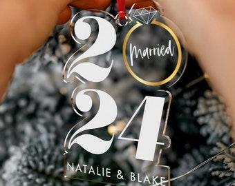 Married Ornament 2024, Wedding Gift for Couples, Engaged Ornament, Our First Christmas as Mr and Mrs, Newlywed Gift, Engagement Gift