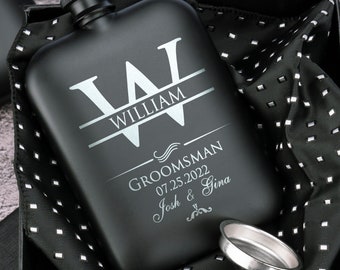 Groomsmen Gifts, Personalized Hip Flask Set, Wedding Gifts, Matte Black Stainless Steel Groomsmen Flask Engraved, Optional Funnel & Gift Box