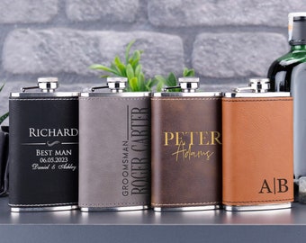 Personalized Flask, Groomsmen Flask, Groomsmen Gifts, Leather Flask Personalized, Leather Engraved Flask for Men, Groomsmen Flasks