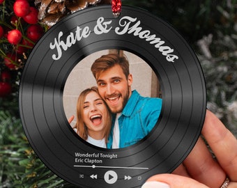 Custom Vinyl Record Photo Ornament, Couple Song Photo Ornament, Personalized Gift for Her, Wife, Birthday Gift for Her Him, Couple Gifts