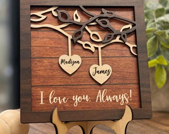 Personalized Valentine’s Day Sign for Couples, Custom Love Wall Art Tree Sign, Romantic Couple Gift, Valentine Home Decor, Anniversary Gift
