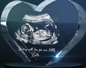 3D Ultrasound Crystal Picture Frame, First Time Mom Gifts, Personalized Ultrasound Photo Crystal for Baby Announcements Custom Baby Sonogram