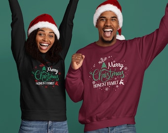 Christmas Sweatshirts Personalized Xmas Shirts with Family Name, Christmas Gifts 2023, Matching Christmas Sweatshirts for Couples