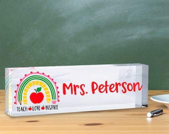Teacher Gifts, Teacher Appreciation Gift, Desk Name Plate, Acrylic Desk Name Plate for Teacher, Custom School Desk Plaque Decor