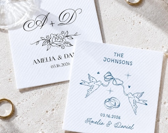 Custom Wedding Napkins, Personalized Wedding Cocktail Napkins for Engagement, Bridal Shower, Wedding Decor, Custom Party Favors